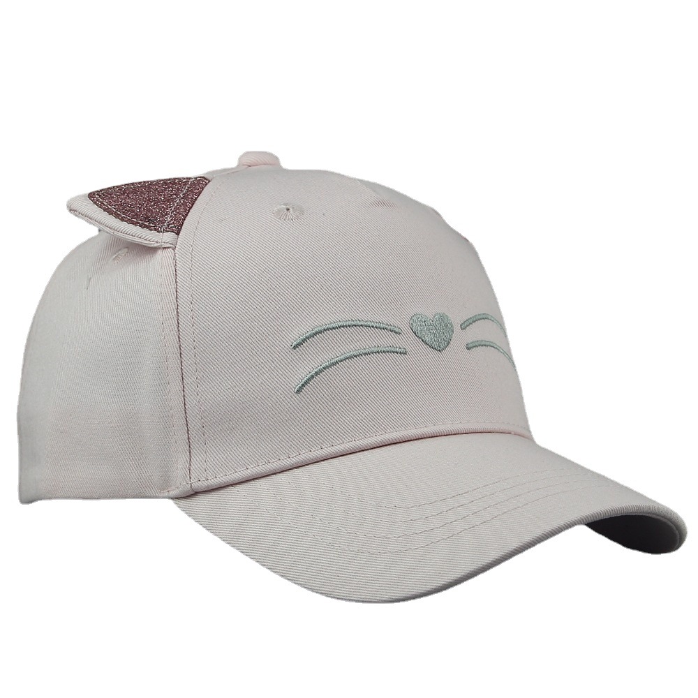 The hat factory produces children's hats, pink cotton cat sunshades, cute printed bright pink spring and summer net caps, breathable baseball caps Application Scenario