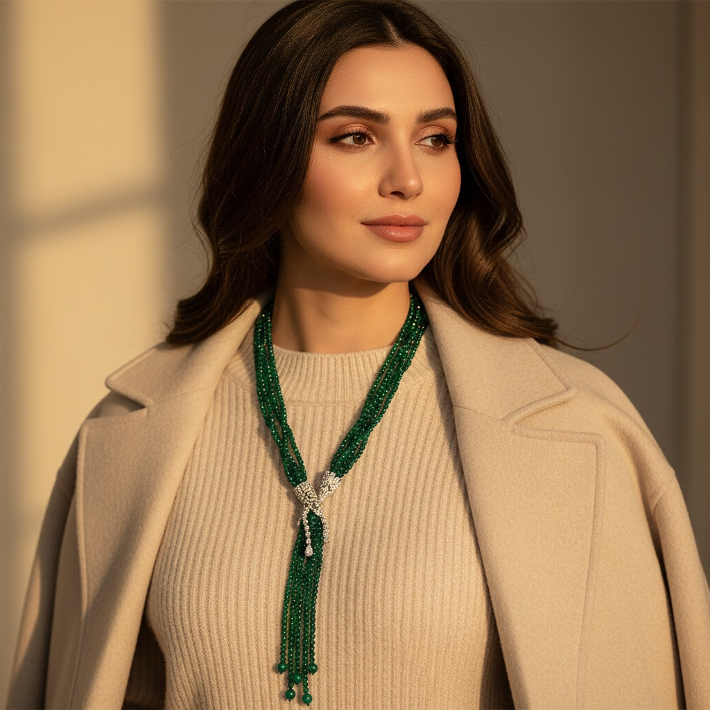 Cross-border water drop tassel sweater chain necklace, high-end niche luxury agate pearl multi-layer pearl necklace wholesale