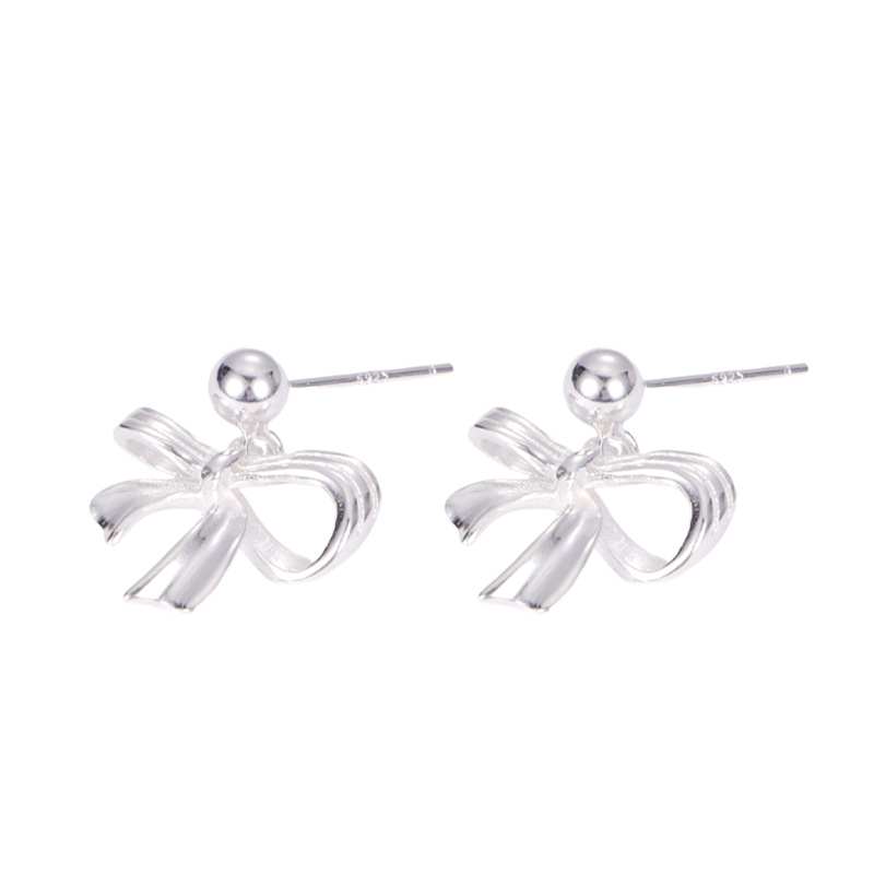 S925 sterling silver Korean version niche design bow stud earrings, Korean style retro and simple basic earrings wholesale Item Picture