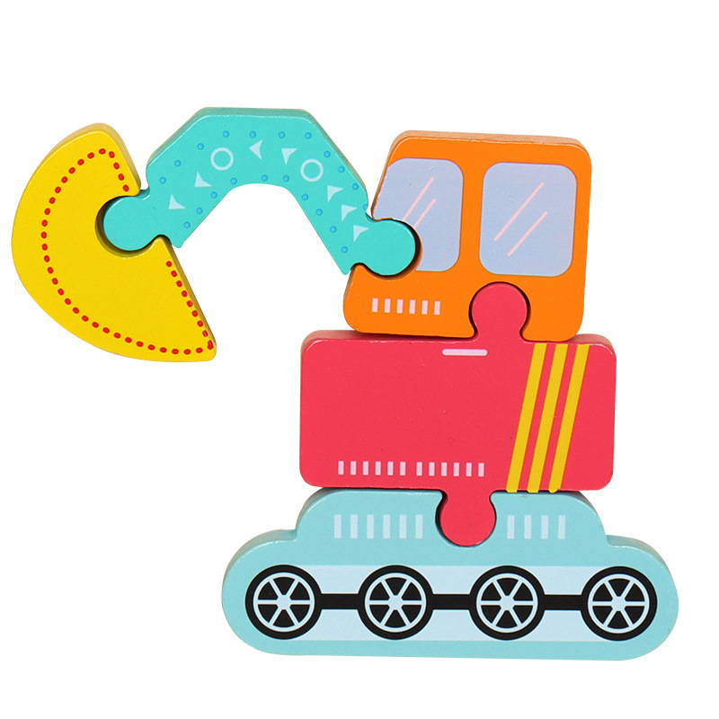 儿童木质3D立体拼图卡通动物大号早教木块拼板儿童益智玩具定制白底实物图