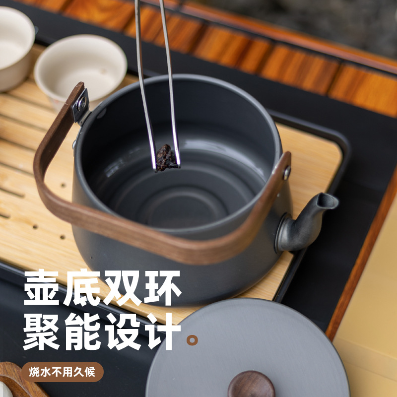 Outdoor aluminum alloy wooden handle teapot, camping kettle, boiling water teapot, camping picnic kettle, portable coffee kettle Specification image