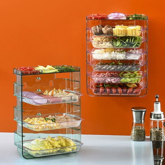 Household transparent kitchen preparation plates, multi-layer hot pot plates, household plastic trays, dinner plates, stacked tabletop preparation plates Specification image