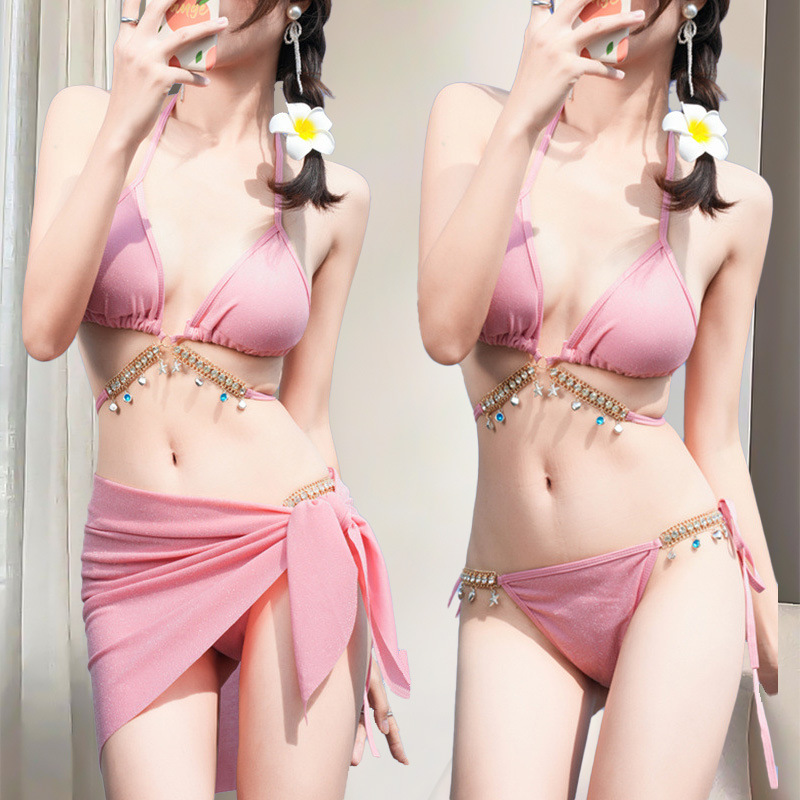 New bikini swimsuit for women with mermaid diamond chain design, pure and sensual triangular three-point style ins sexy vacation swimsuit -125020 details Picture