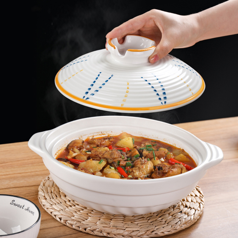 Ceramic hotel and restaurant gas stove special fish head pot clay pot commercial small flat bottom high-temperature resistant 煲仔饭 shallow pot details Picture