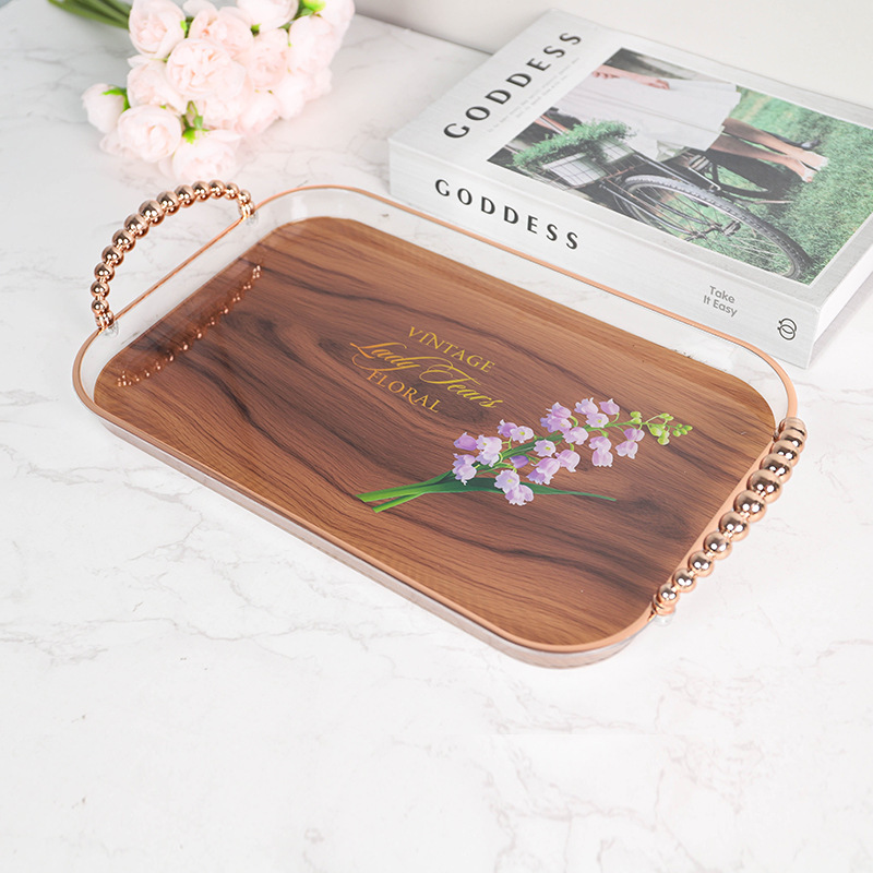 长方形烫金木纹托盘轻奢风家用放茶杯水具盘收纳盘果盘节日置物盘细节图