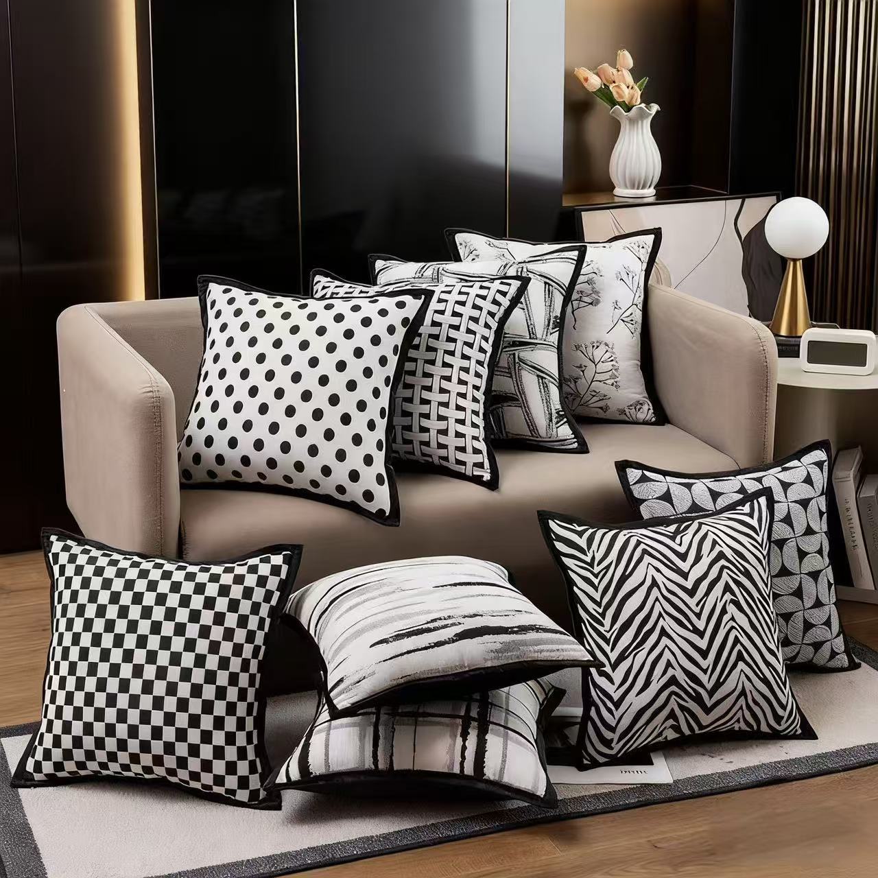 Modern InS-style striped simple luxury new high-end pillow, black and white style cushion headboard pillowcase