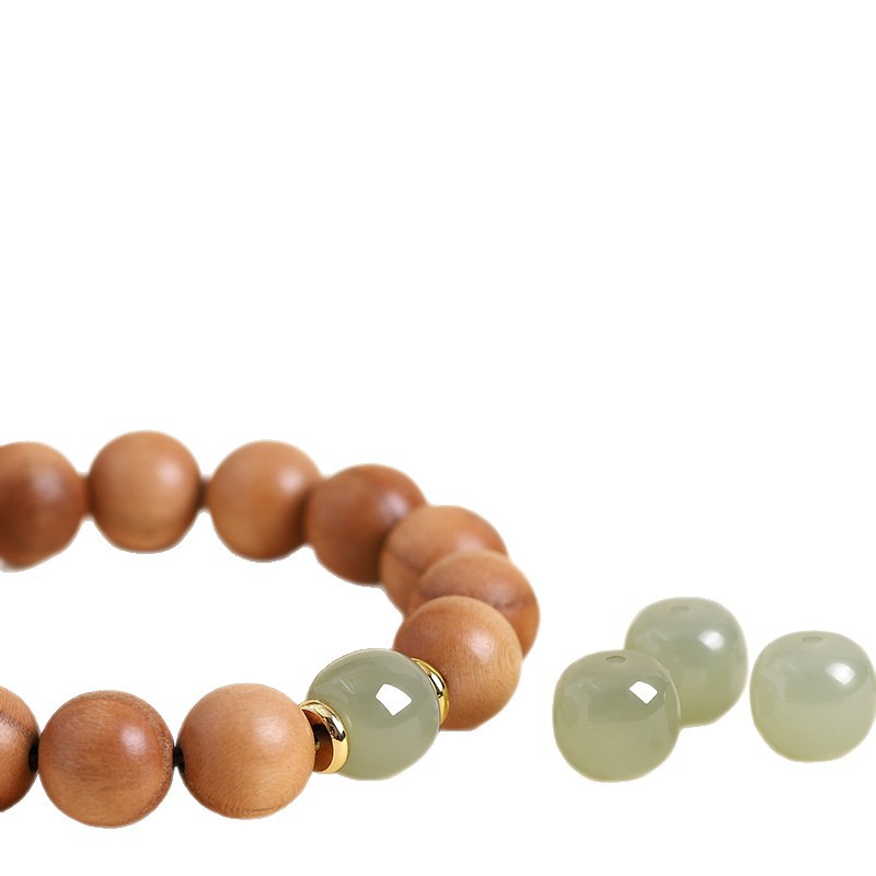 直播拿货天然老桃木手串女和田玉珠手款男防惊吓压惊礼物白底实物图