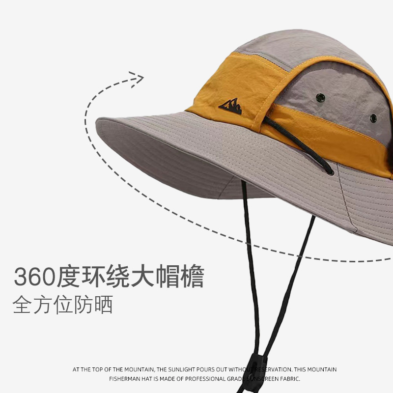 Quick-drying fisherman hat, sun shield, color-blocking sun protection hat, breathable sports waterproof sun hat, men's spring and summer outdoor hiking hat details Picture