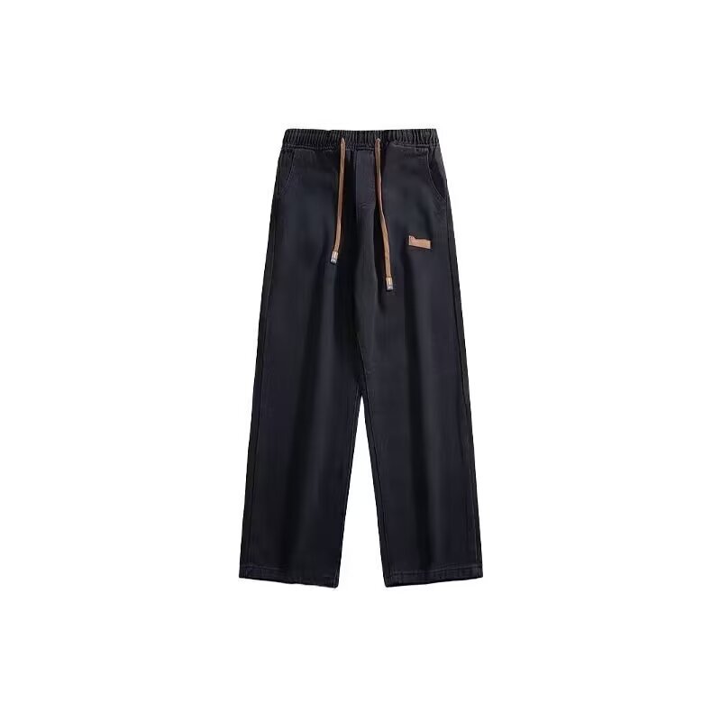 Black jeans for men spring and autumn, loose wide-leg drawstring straight-leg pants for men, 2024 new workwear pants for men Item Picture