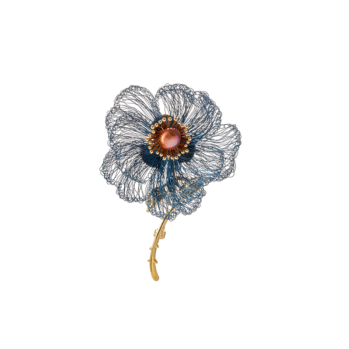 Cross-border best-selling hand-woven copper wire flower brooch, a high-end and light luxury camellia brooch for women, elegant and exquisite Item Picture