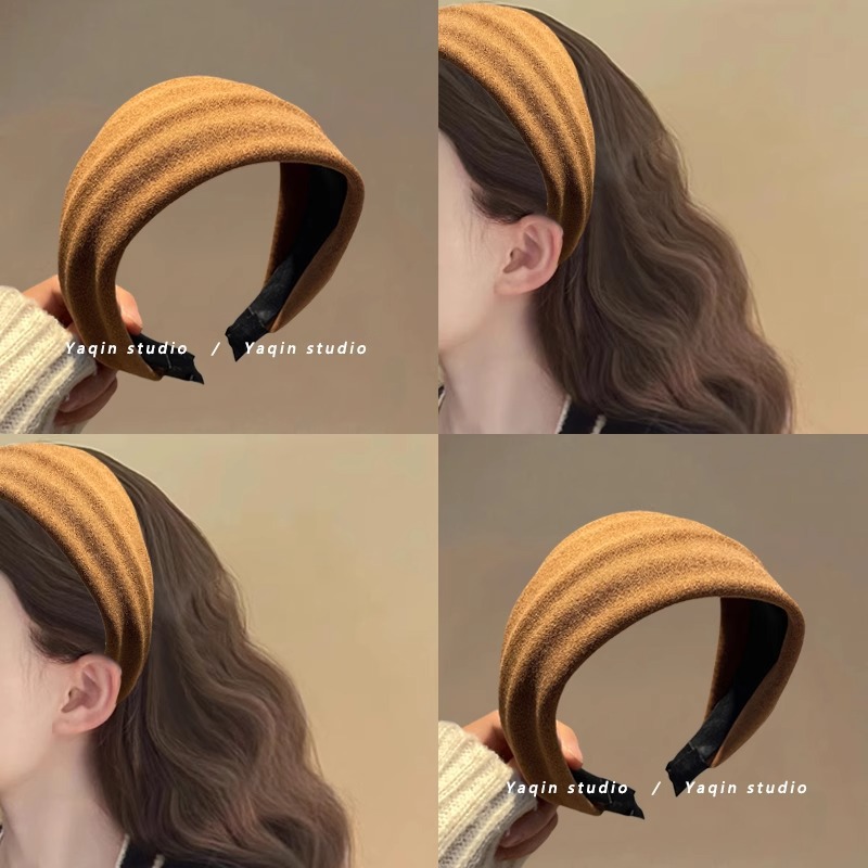 南瓜秋棕色针织宽边秋冬发箍2025新款发卡超宽发带高颅顶头箍发饰