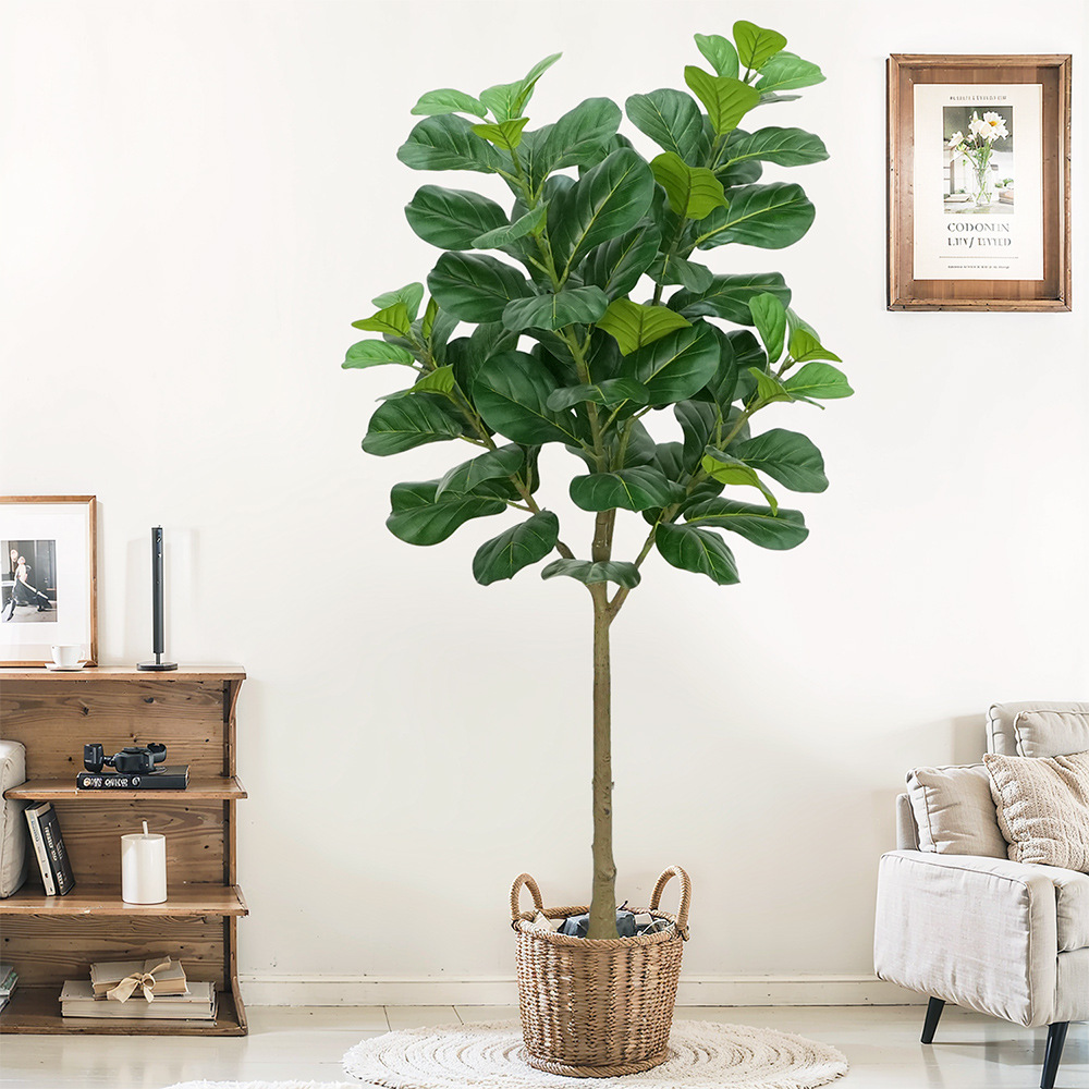Wholesale of large Nordic decorative Ficus lyrata artificial trees, green plants, large-leaf artificial tree bonsai ornaments, and artificial plant potted plants