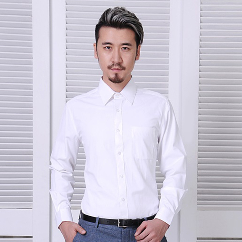 职业夏季长袖白色男士衬衫男春秋商务休闲正装工装男款修身白衬衣