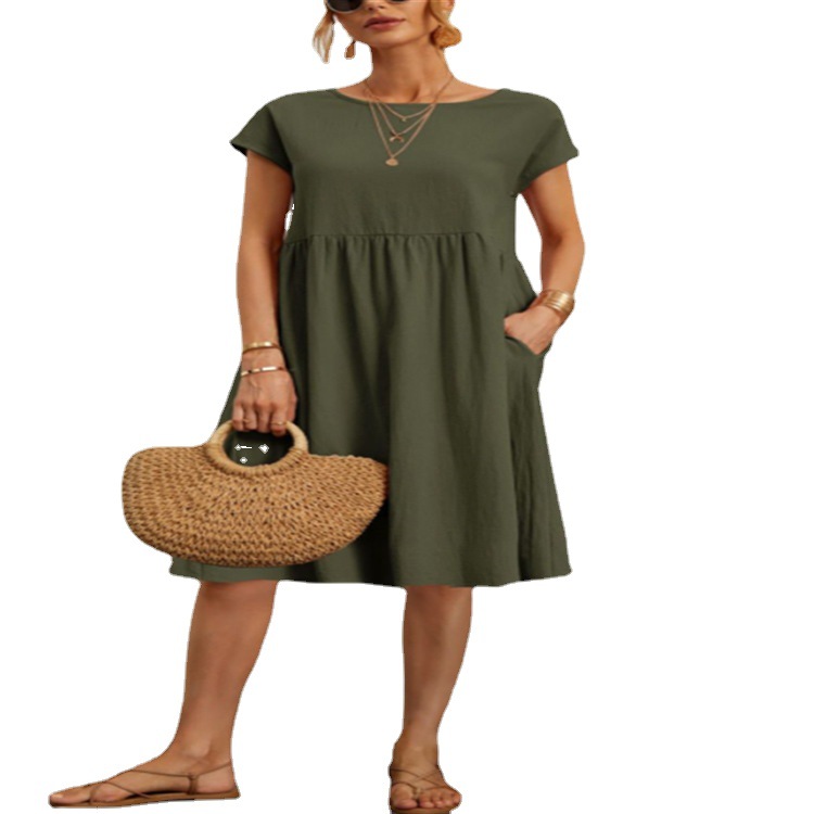 Summer supply of OL elegant women's cotton round-neck A-line dress for women Item Picture