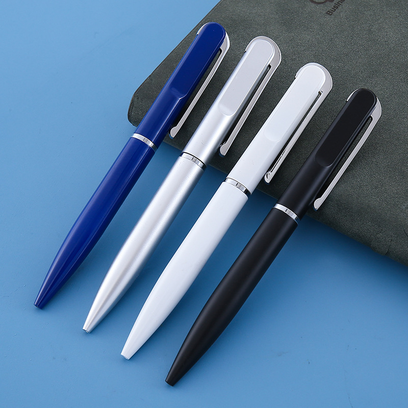 Business flat rod ballpoint pen, flat tip metal ballpoint pen, rotating spray glue advertising gift pen details Picture