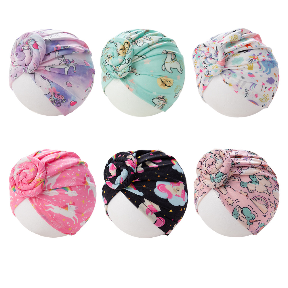 外贸新款独角兽印花印度帽宝宝胎帽欧美甜甜圈无骨帽厂家现货批发白底实物图