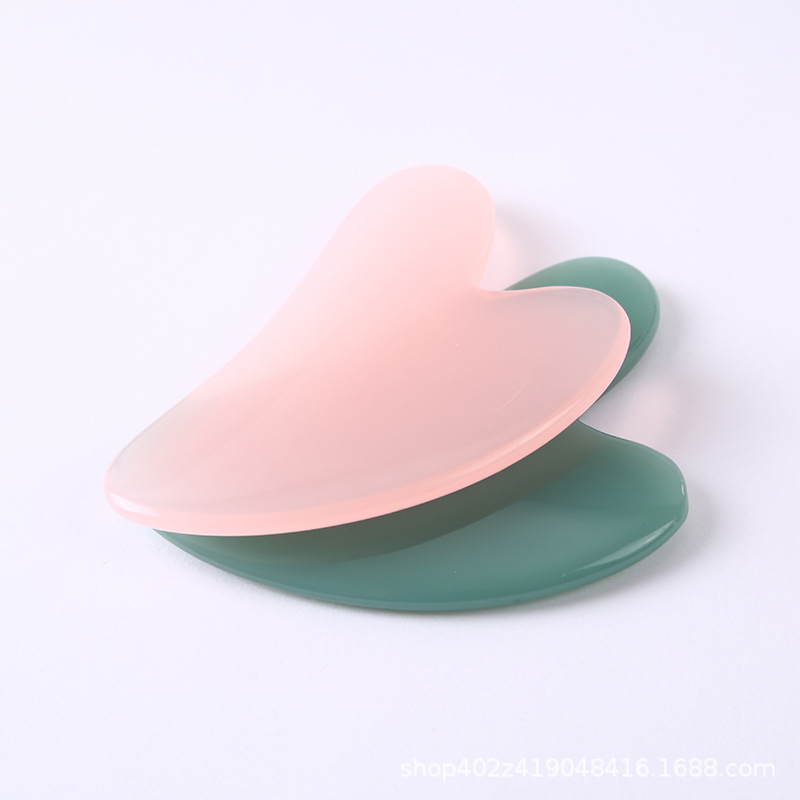 Manufacturer's resin heart-shaped health care tools, facial meridian gua sha contouring board, massage device wholesale, care, health care and conditioning Specification image