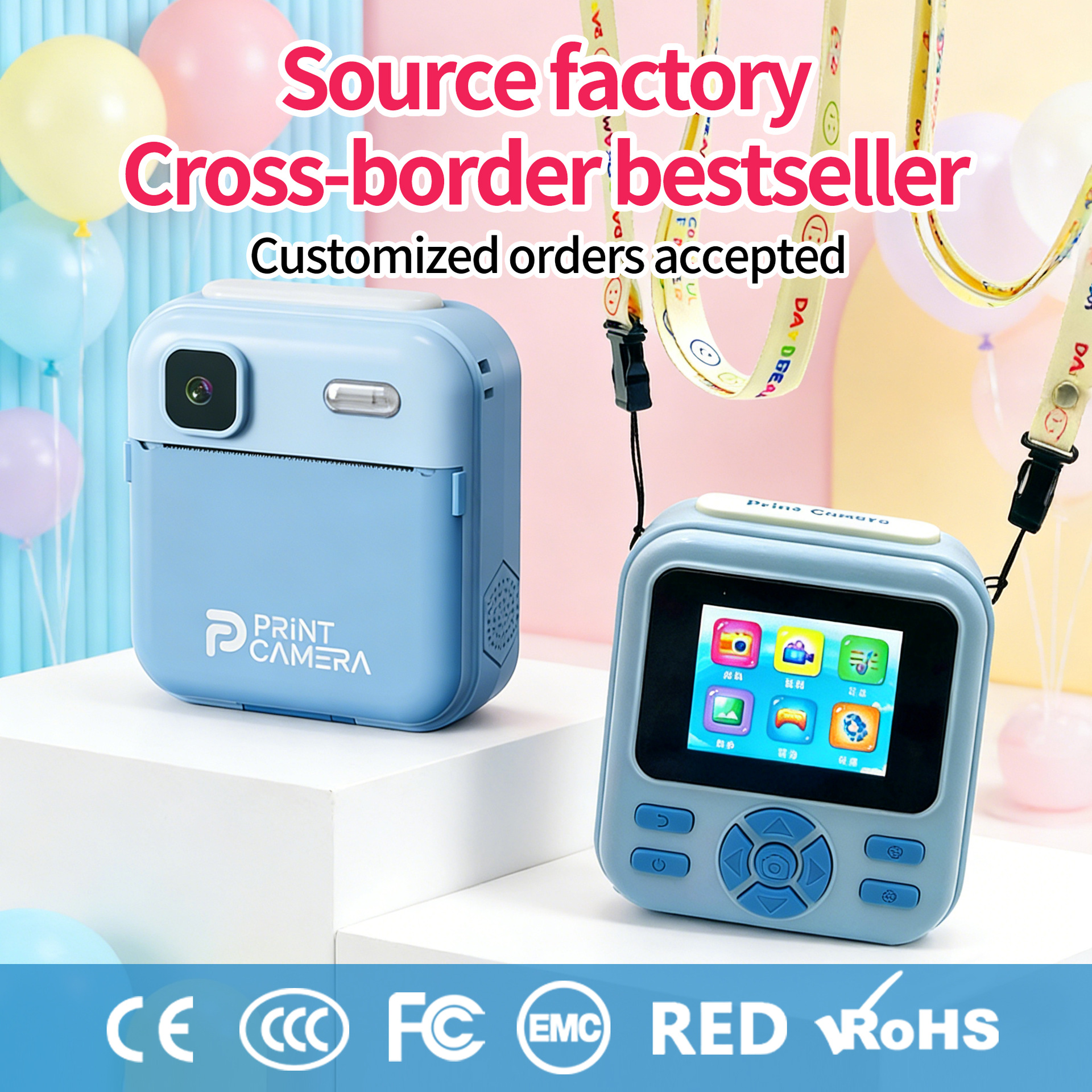 跨境卡通拍立得相机热敏打印拍照即录像游戏滤镜高清像素节日礼物