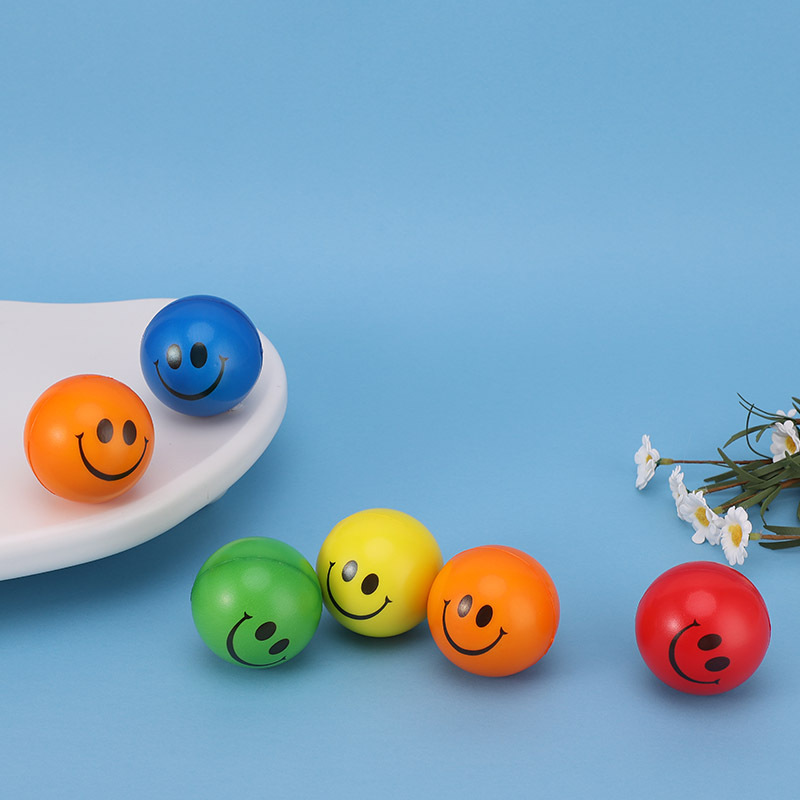 户外彩色笑脸表情PU球儿童解压发泄玩具户外迷你高回弹弹力球批发产品图