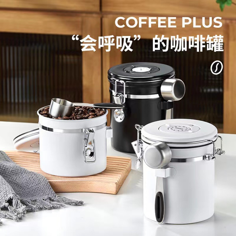 304 coffee bean sealed jar, one-way exhaust coffee powder storage jar, milk powder dried fruit tea storage jar, storage jar details Picture