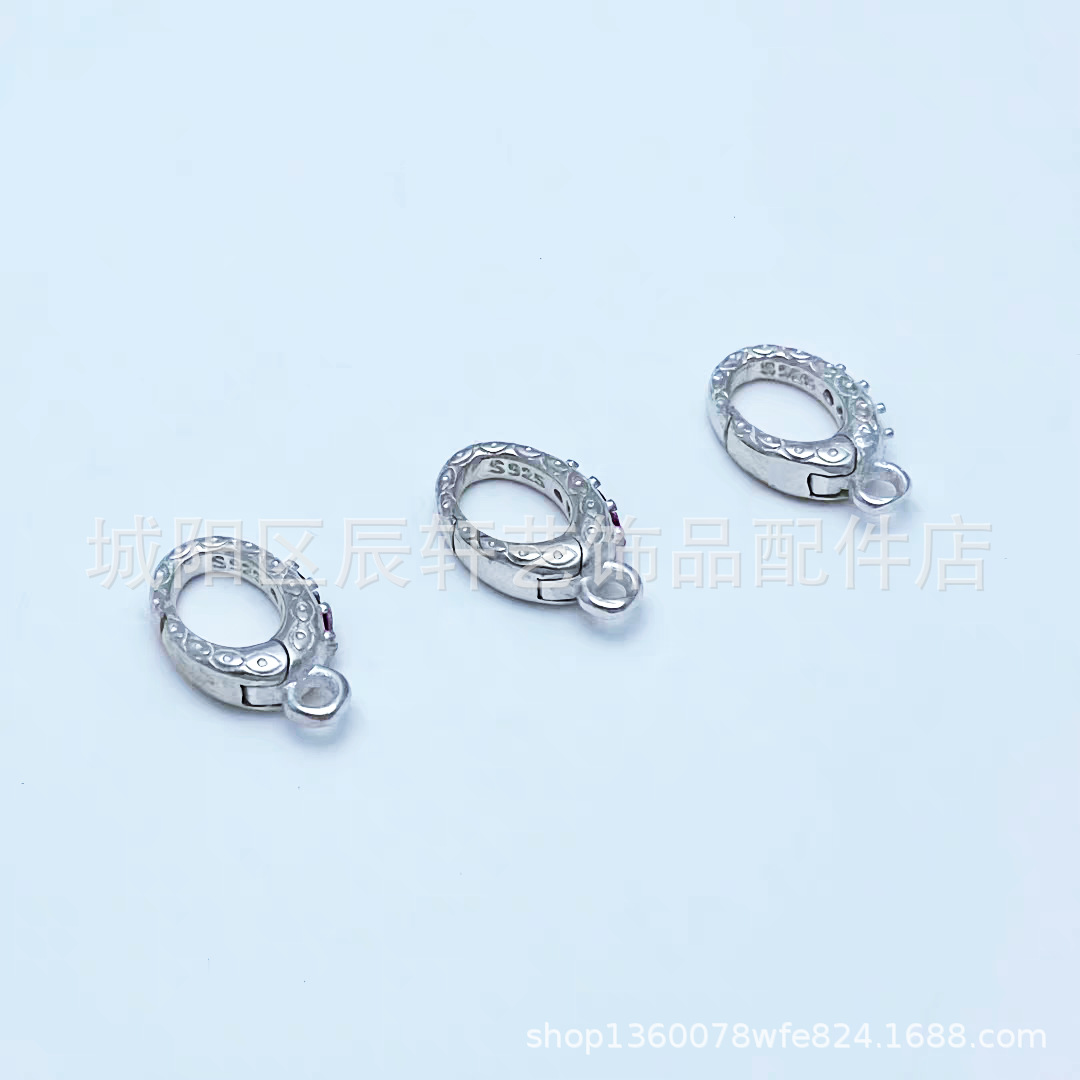 Brass gem-inlaid spring lobster clasp DIY jewelry necklace bracelet button round end clasp Specification image