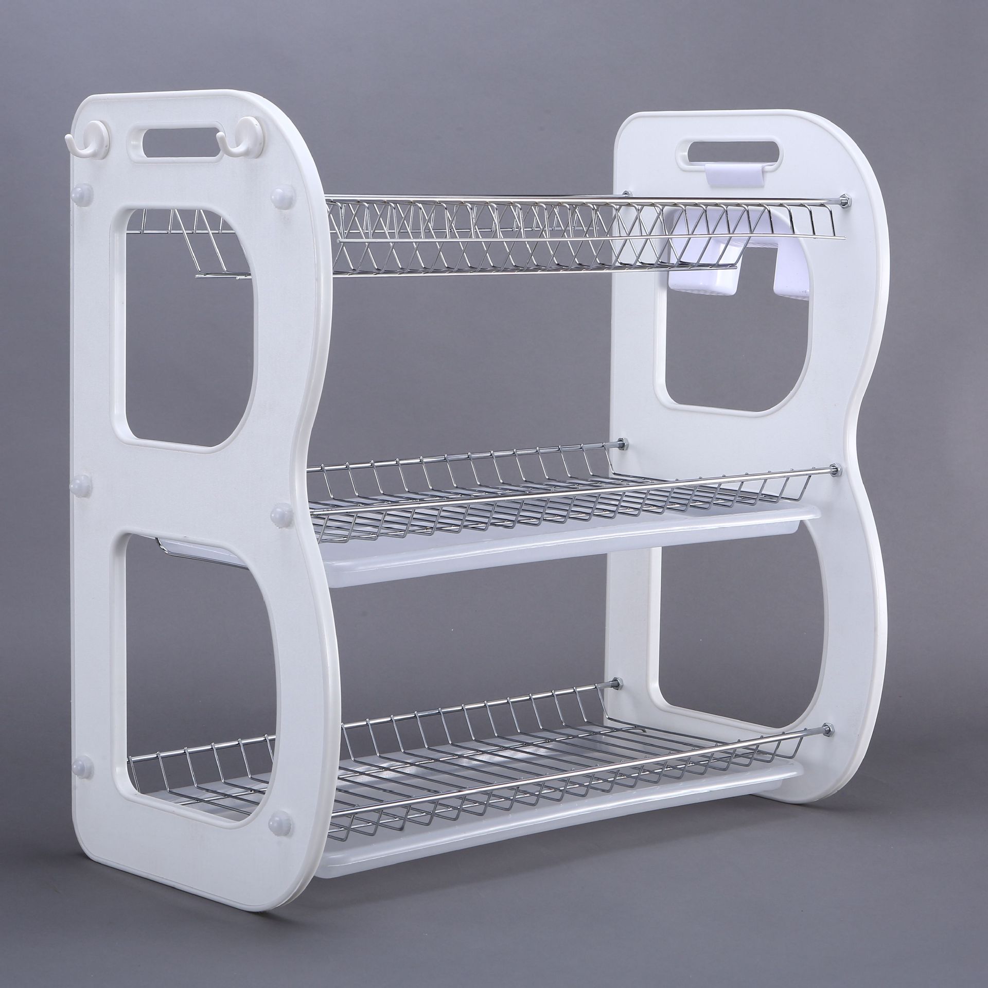 Cross-border household kitchen storage rack, three-layer dish storage rack, floor-standing chopsticks and bowls, wooden draining rack for storage Specification image