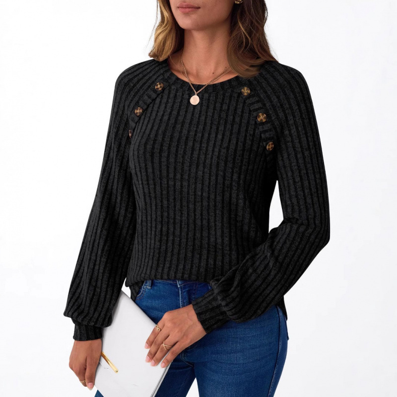 12-color in-stock 2025 winter new cross-border Amazon women's round-neck button striped hoodie base layer Specification drawing