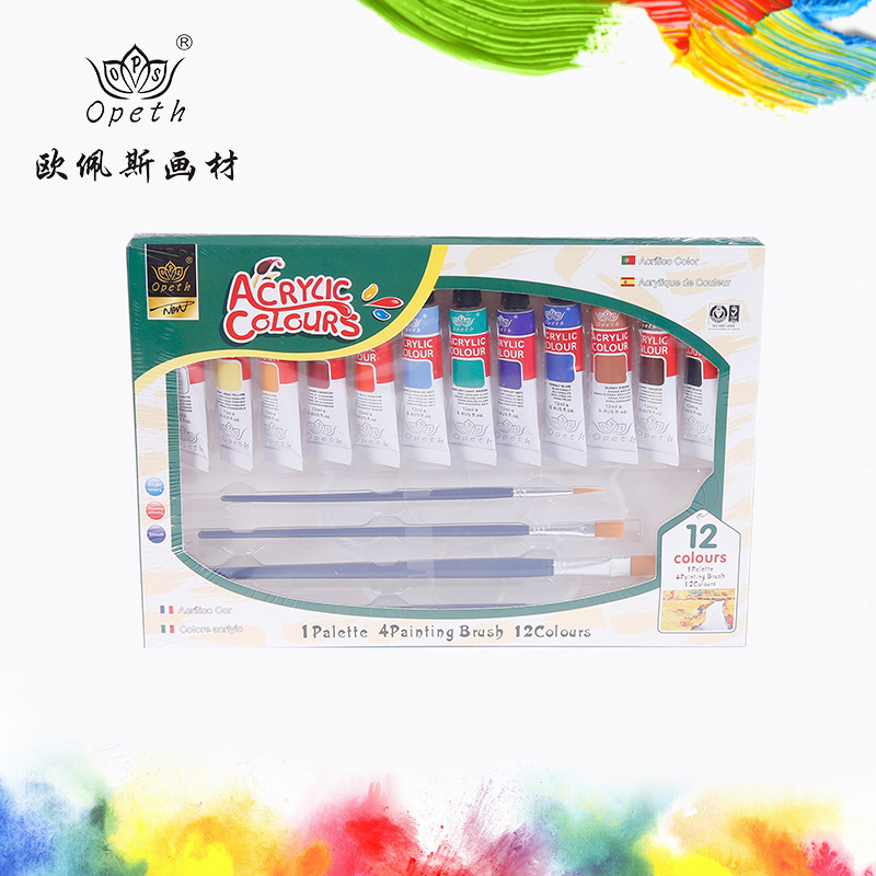 Cross-border Amazon 12-color washed watercolor gouache glass acrylic oil painting textile set Art transparent paint details Picture