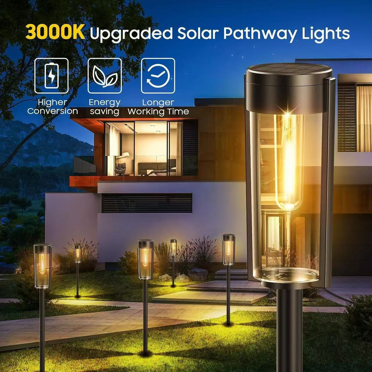 Solar garden lights, solar panel path lights, fire safety indicator lights, 1500 lumens, waterproof and energy-saving