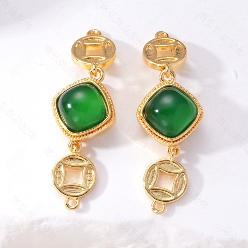 Pearl necklace clasp, copper coin imitation jade inlay clasp, press clasp, connecting clasp, sweater chain diy jewelry accessories details Picture