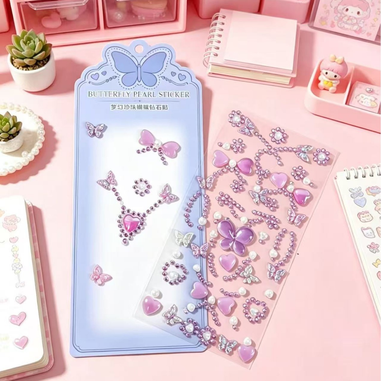 New butterfly sparkling diamond sticker decorative stickers, colorful acrylic diamond stickers, handbooks, simple talents, children's and girls' diamonds Application Scenario