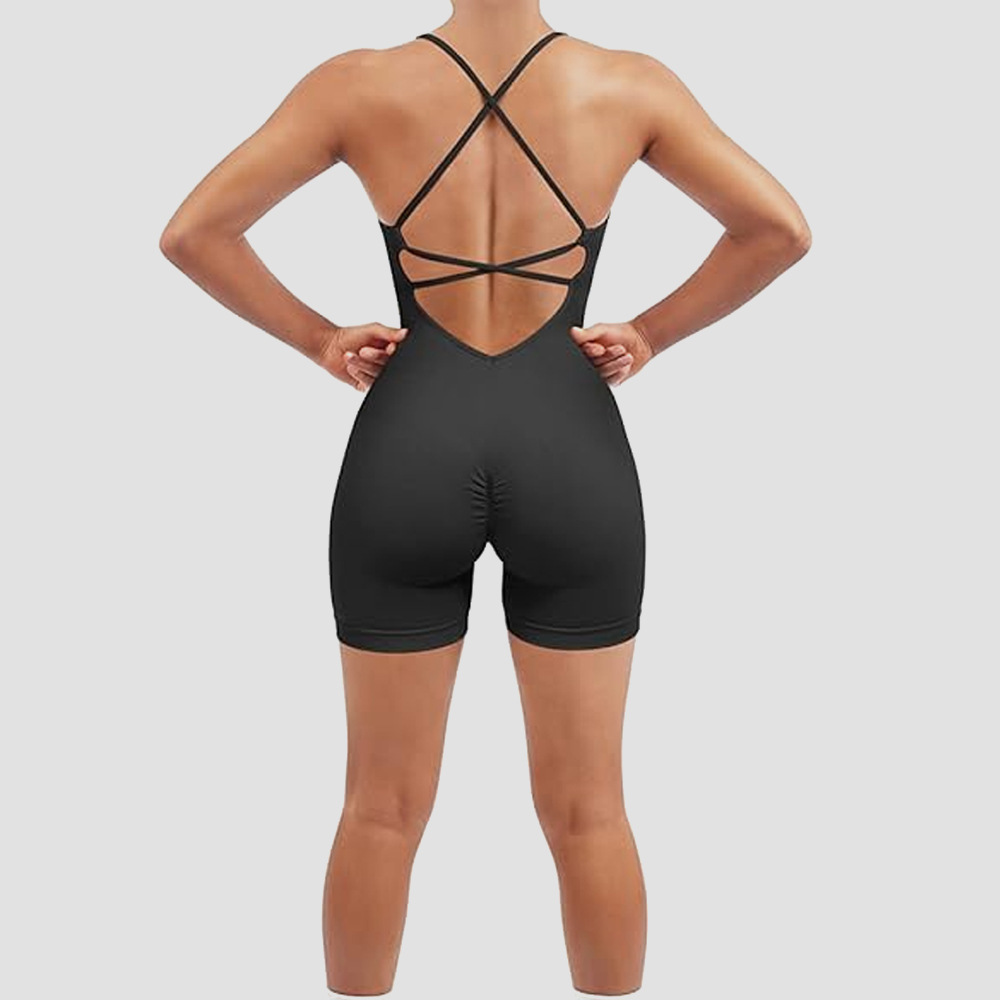 Cross-border European and American seamless sexy peach-butt one-piece suit, fitness wear, no embarrassing lines, sports beautiful back one-piece yoga wear details Picture