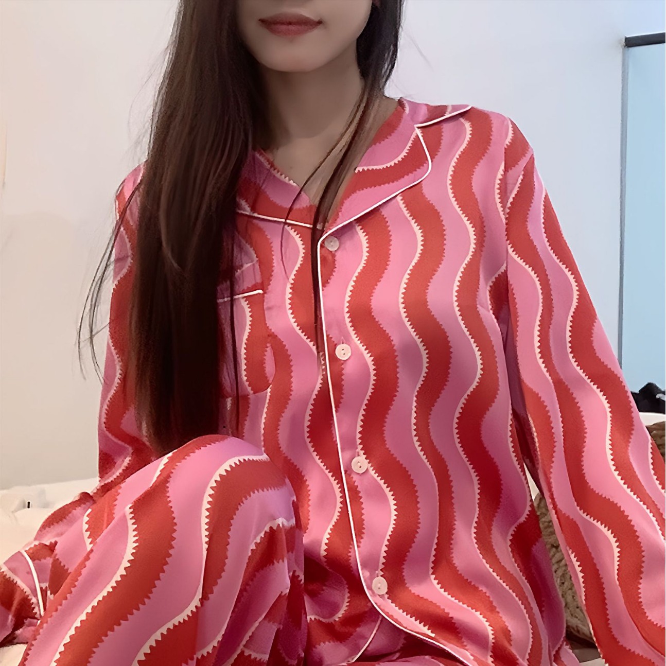 韩系ins风睡衣女冰丝长袖少女感春秋家居服套装批发