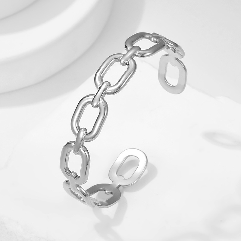 European and American cross-border titanium steel bracelet for women, simple stainless steel open bracelet, cold and unique style, niche and non-fading bracelet details Picture