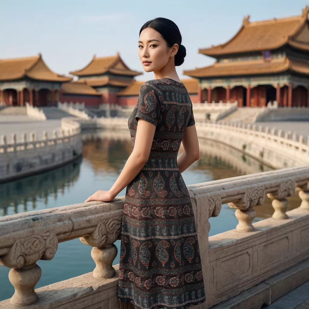 26新款女长裙连衣裙修身长裙奥代棉印花裙淑女裙民族风印花裙爆款