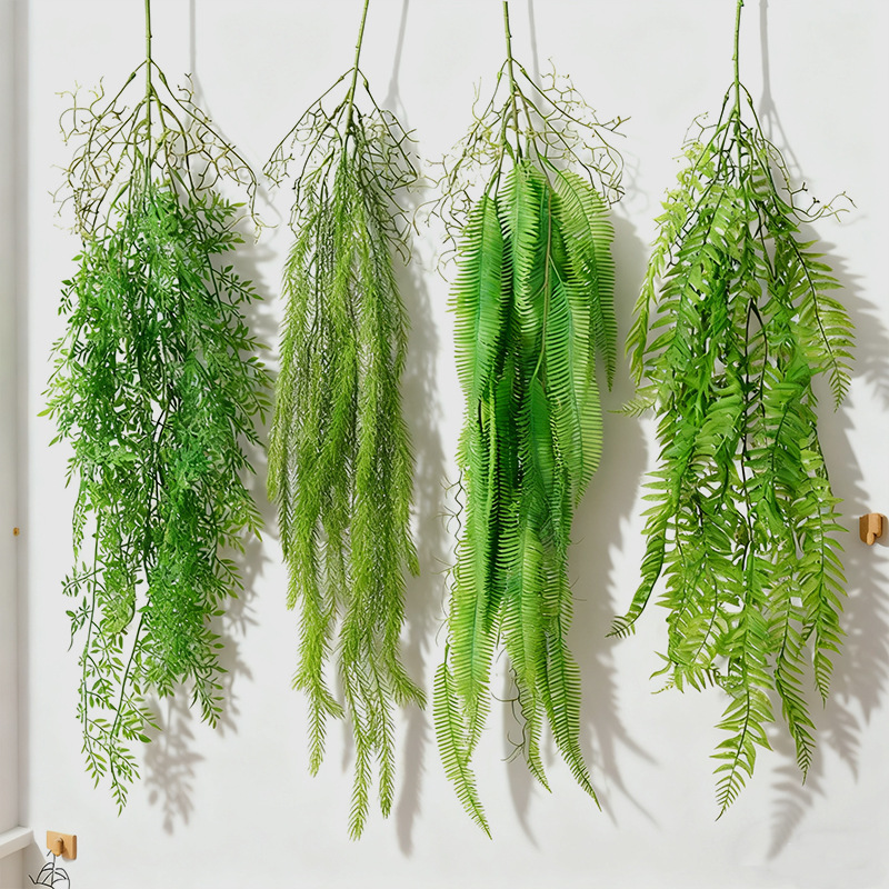 跨境外贸仿真植物壁挂藤条波斯蕨天门冬客厅吊顶藤蔓装饰蕨草绿植