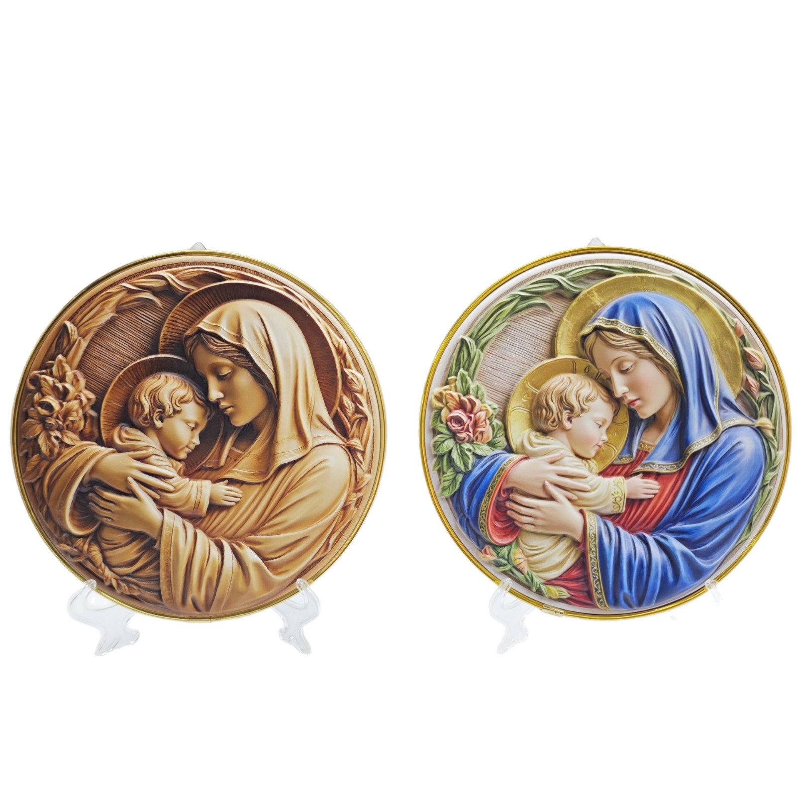 Religious art: Virgin Mary and Infant Jesus relief plate Buddha statue, Guan Gong statue, God of Wealth statue, Buddhist utensils, resin Buddha statue and deity statue Item Picture