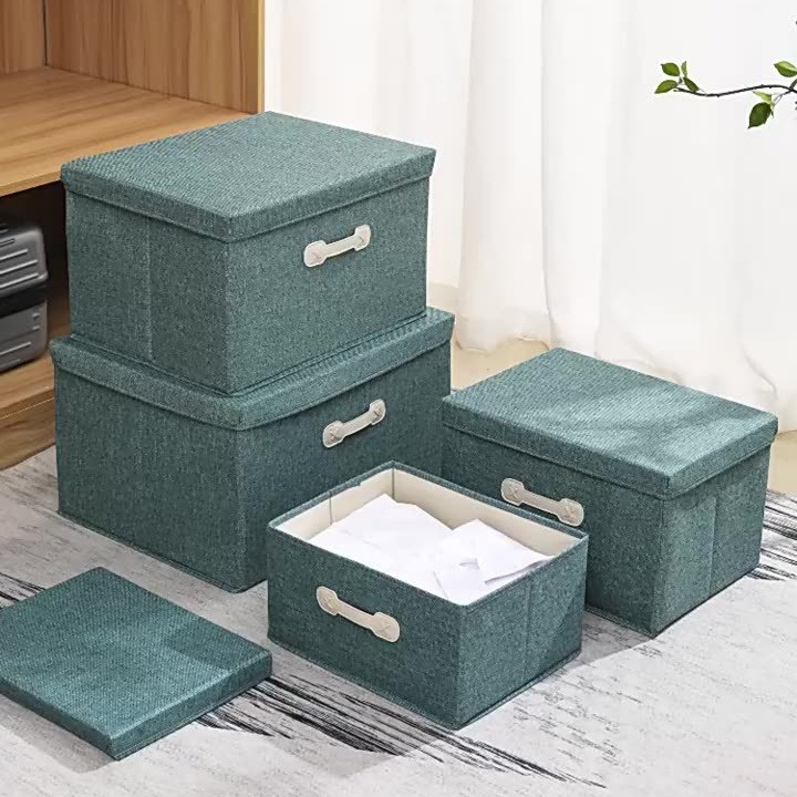 日式棉麻收纳箱可折叠衣柜储物箱抽屉式带盖整理箱衣服玩具收纳盒
