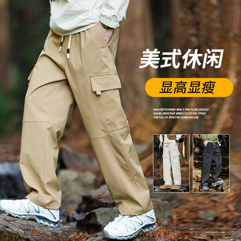 Autumn and winter fleece work pants, outdoor windbreaker pants, loose and tight-fitting trendy Harem pants, men's casual pants with multiple pockets details Picture
