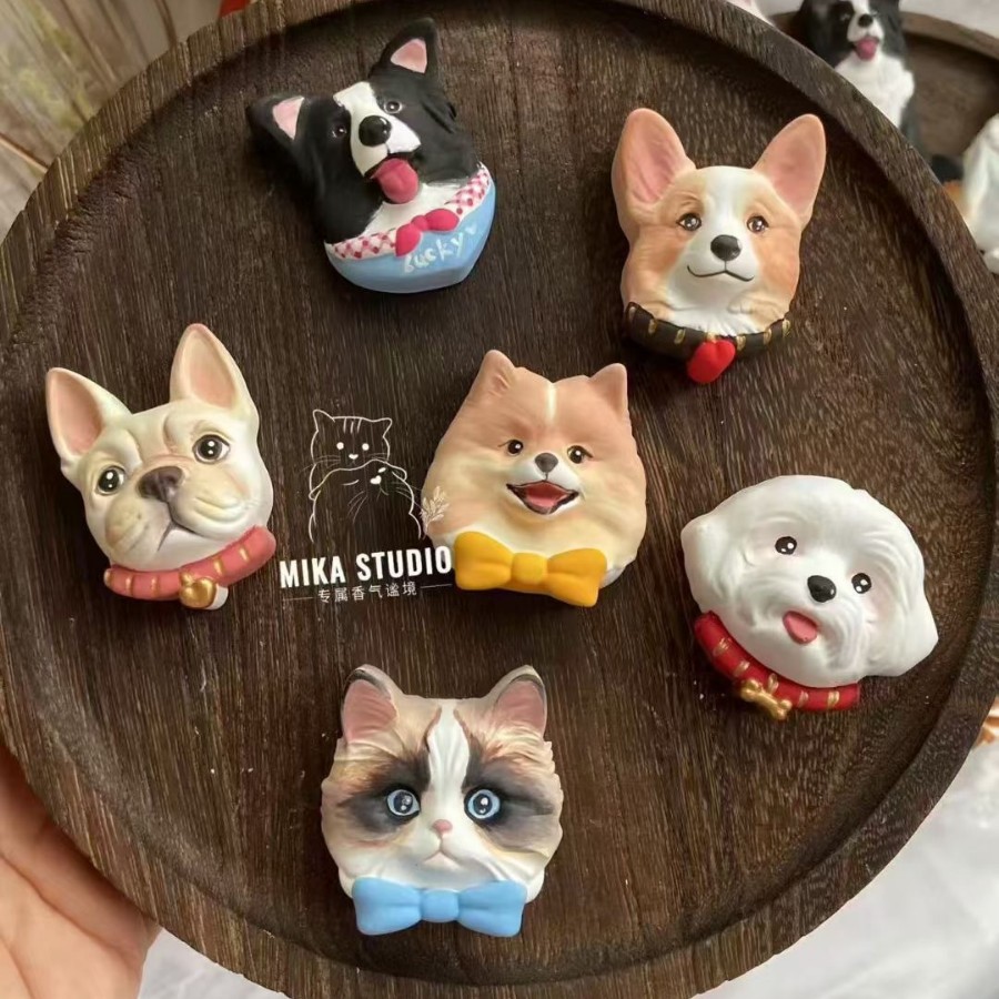 创意车载猫咪狗狗摆件冰箱贴宠物出风口装饰香薰石膏diy猫咪批发