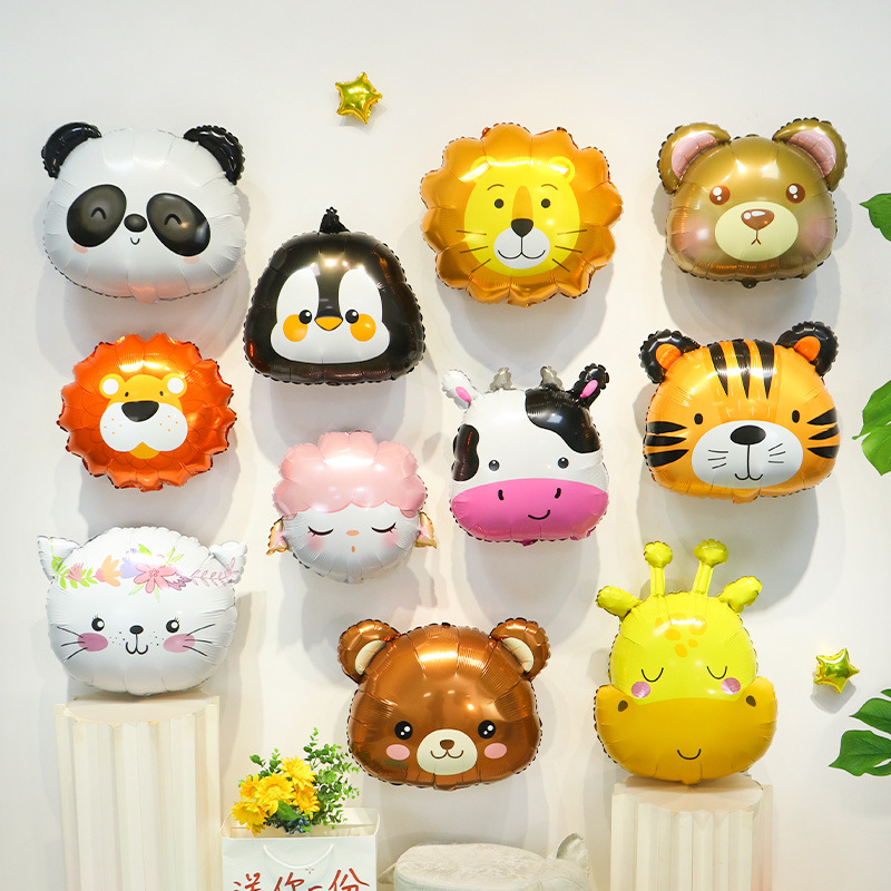 可爱卡通动物头像铝膜气球儿童周岁生日派对商场学校活动装饰拍照