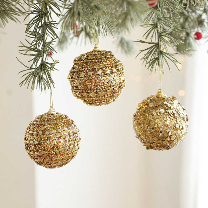 New Christmas decoration: Golden foam Christmas ball Pendant, bright glitter and sticky pink Christmas tree hanging ball decoration arrangement