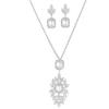 Cross-border supply square water diamond snowflake-shaped necklace + earrings two-piece elegant and refined jewelry set, European and American bride wedding dress accessories and ornaments Specification image