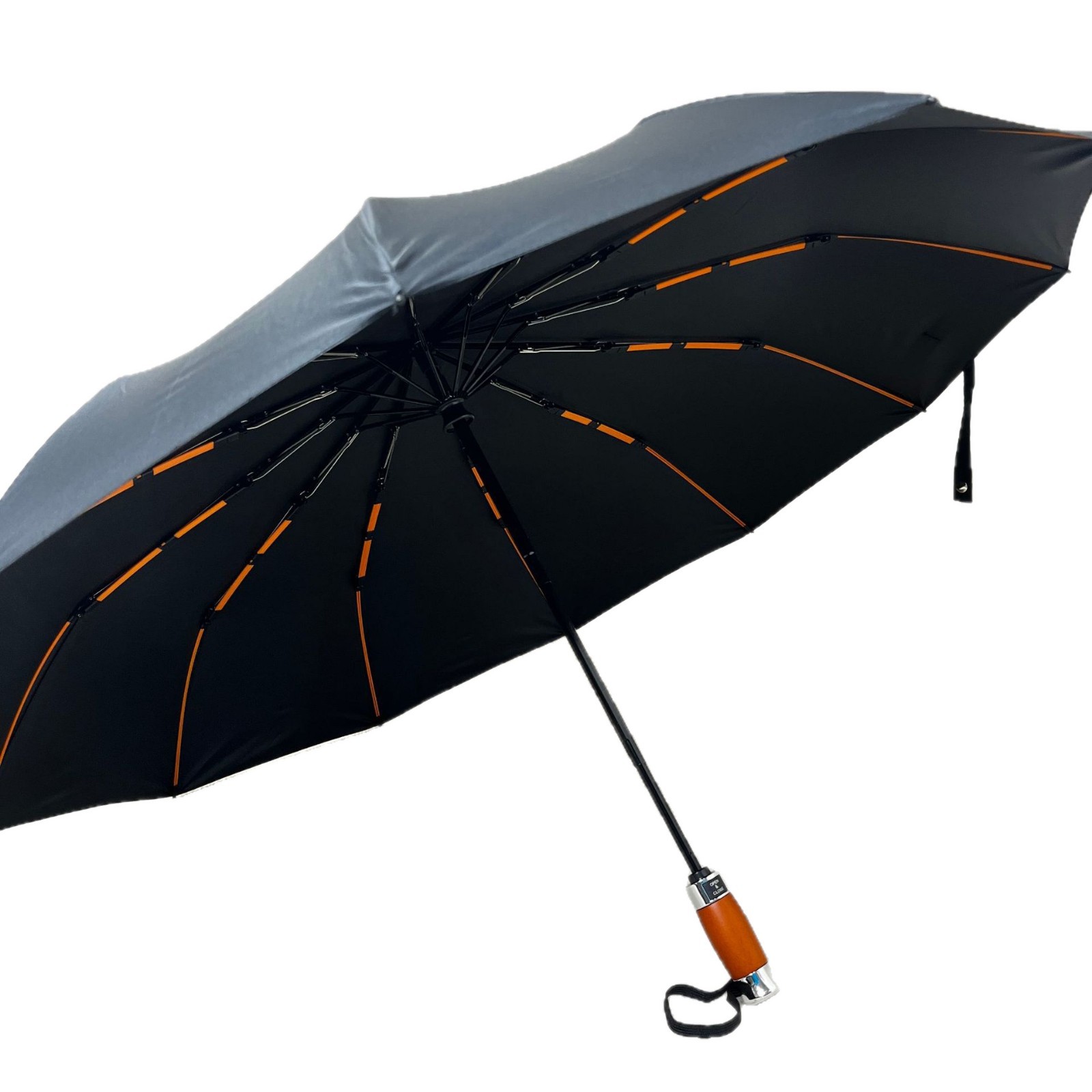 Fully automatic large wooden handle business umbrella, thickened and enlarged men's all-weather sunshade umbrella, folding umbrella Item Picture