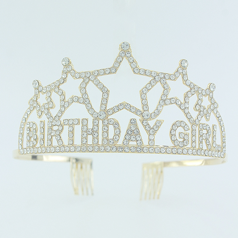 Factory direct sales of cross-border crown headwear BIRTHDAY GIRL water diamond alloy crown birthday girl five-pointed star full diamond birthday crown jewelry Application Scenario