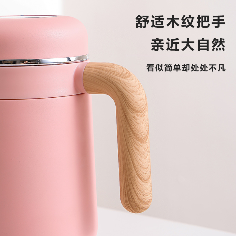 316 stainless steel insulated cup, simple high school girls' appearance level coffee cup, simple wood grain handle office cup, student water cup Specification image