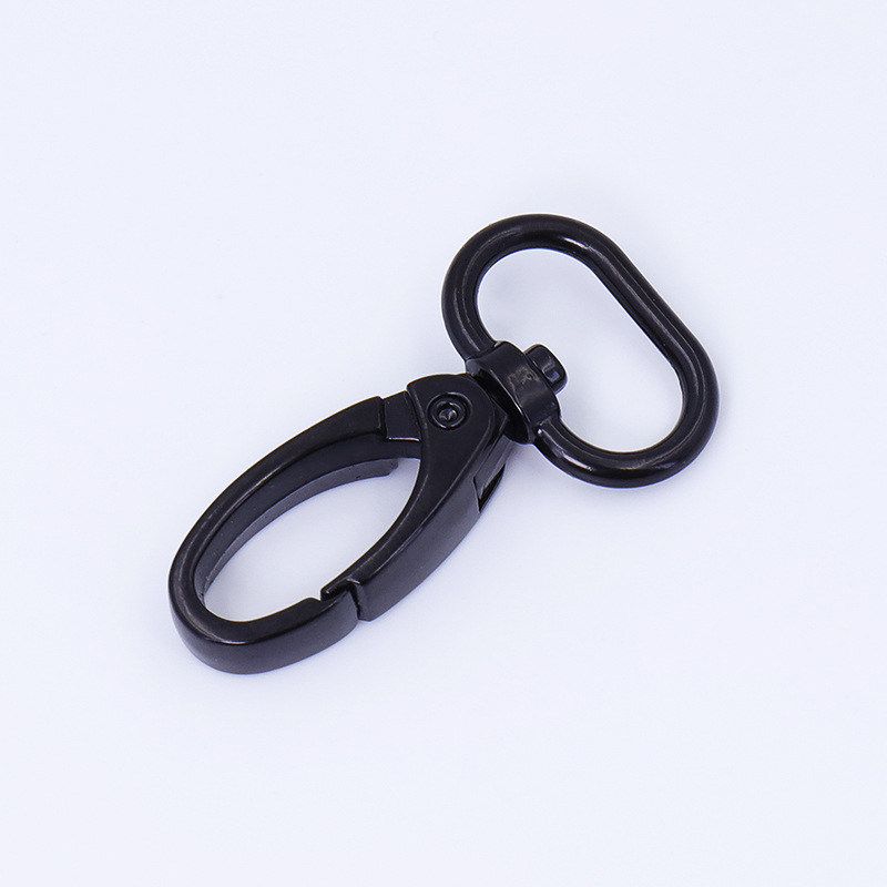 Factory direct supply of 38mm inner diameter electrophoretic black zinc alloy hook, bag hardware webbing, lanyder, round tail spring hook and buckle Specification drawing