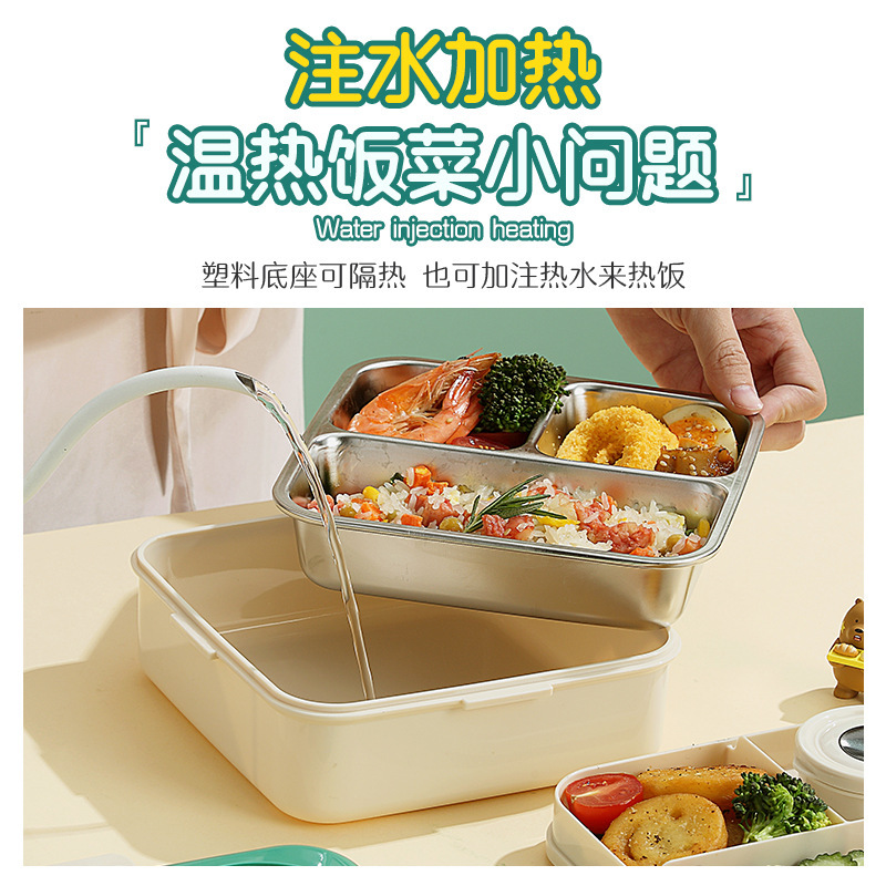 Creative children and students cartoon portable lunch box, cute dinosaur square stainless steel double-layer compartments sealed lunch box Specification image