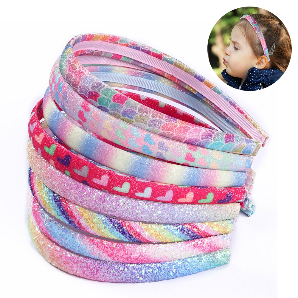 8 gradient rainbow scallion pink children's hair bands, candy-colored heart-shaped headbands, Glitter pink hair bands and headwear full figure