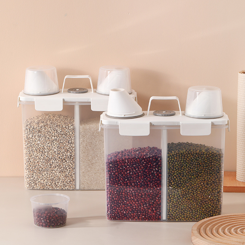 Japanese-style plastic rice bucket, 20 jin moisture-proof transparent rice storage box, household kitchen rice container, flour and grain bucket, preservation box details Picture